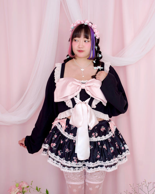Yours Truly Ribbon Cardigan - Black x Pink // PREORDER