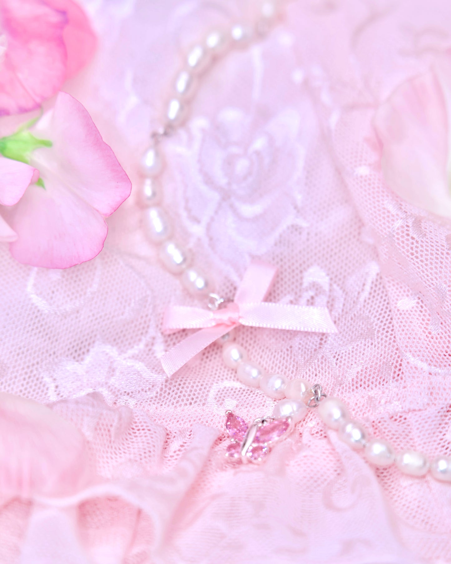 Tied in Pearls Butterfly Necklace - Pink