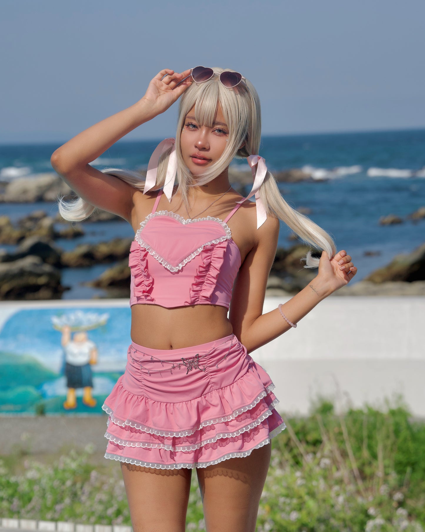 Candy Heart Two Piece Swimsuit Pink TOP