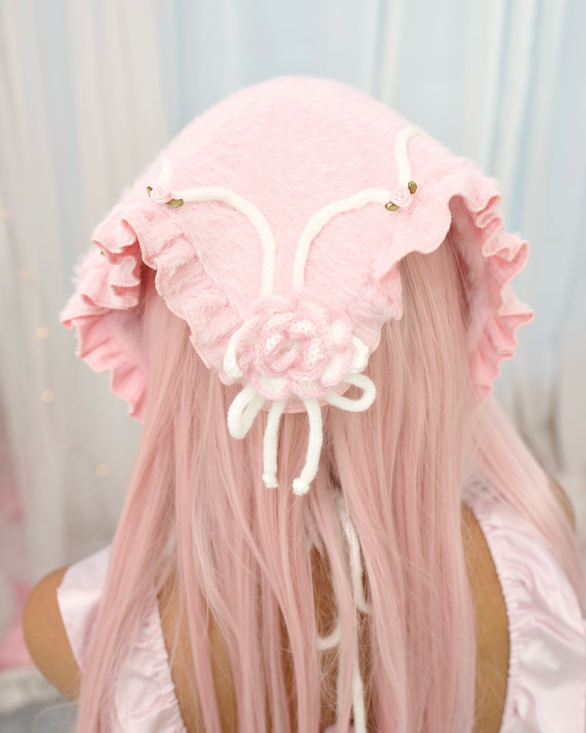 ローズバッド ニットトライアングルヘッドドレス - ピンク // 予約注文
