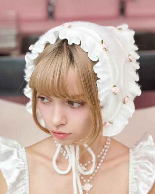 ローズバッド ニットトライアングルヘッドドレス - ホワイト // 予約注文