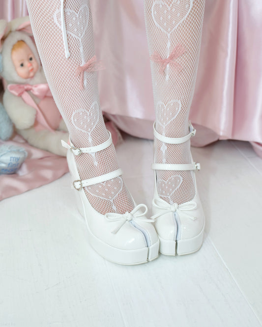 Little Lamb Tabi Wedge Heels - White // PREORDER