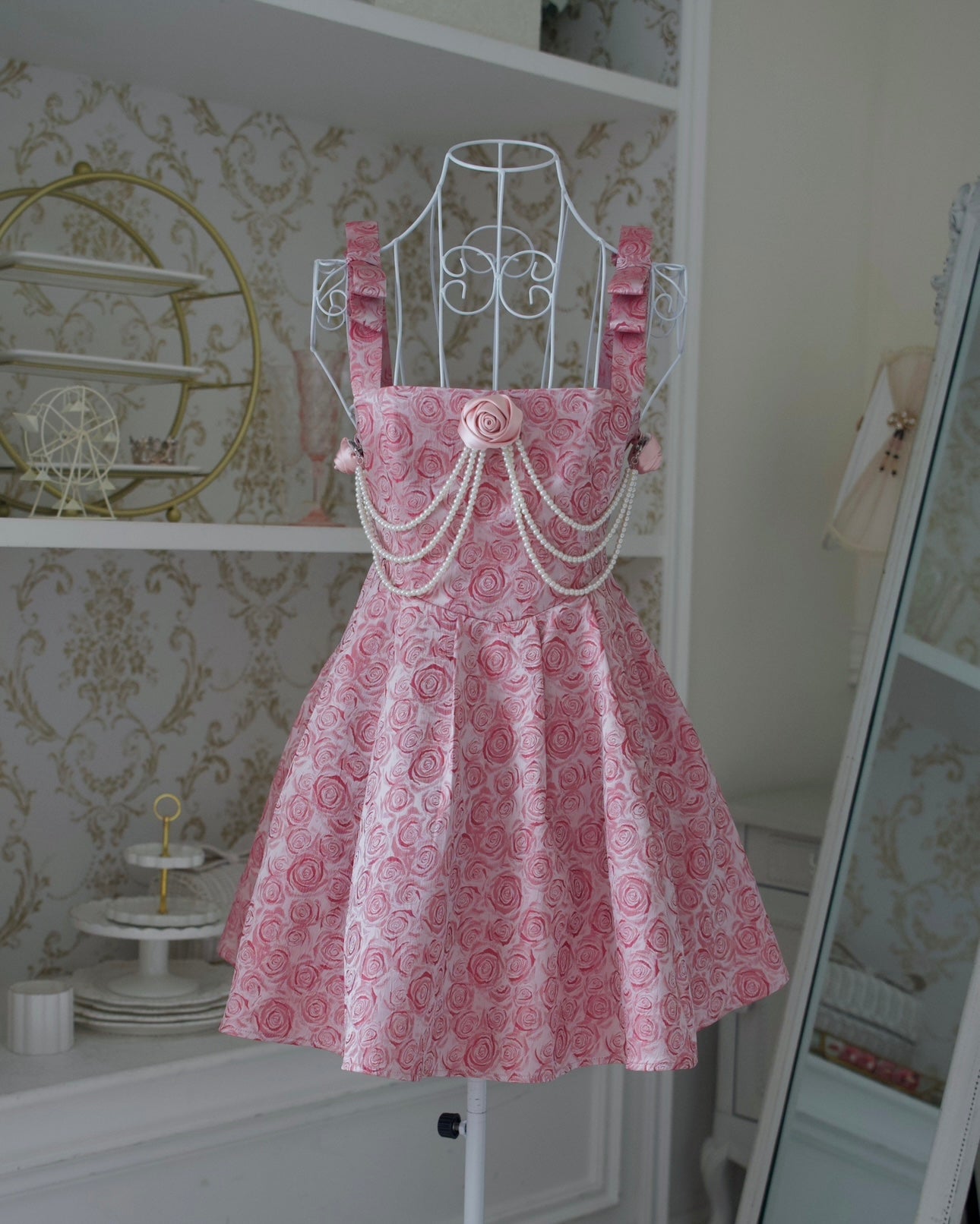 Roses And Pearls Ribbon Strap Dress