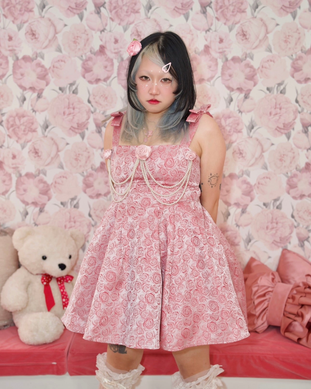 Roses And Pearls Ribbon Strap Dress