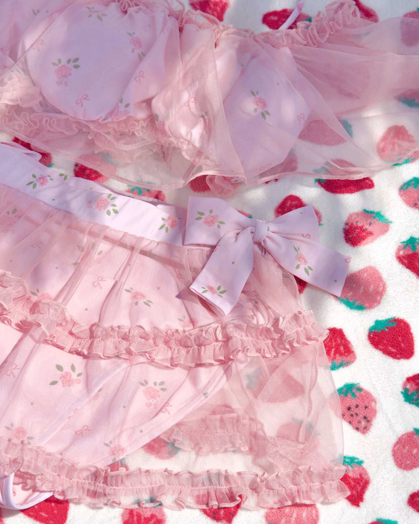 Rosette Veil Two Piece Swimsuit Floral Pink BOTTOM