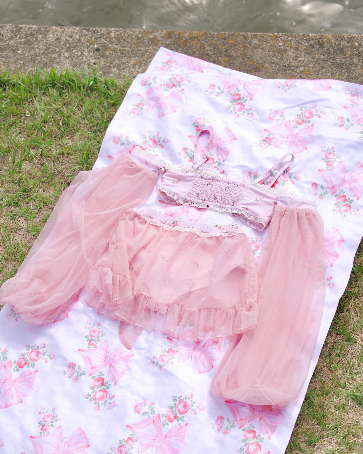 Flutters in the Breeze Two Piece Swimsuit Pink BOTTOM PREORDER