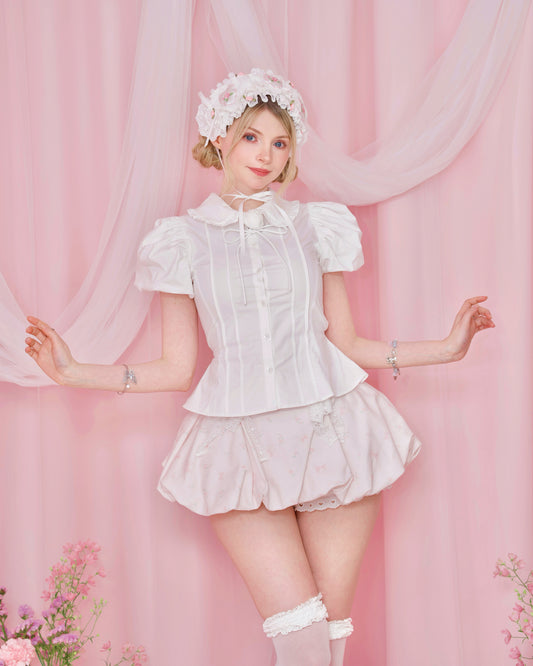 Rosa D'Amour Shortsleeve Blouse - White