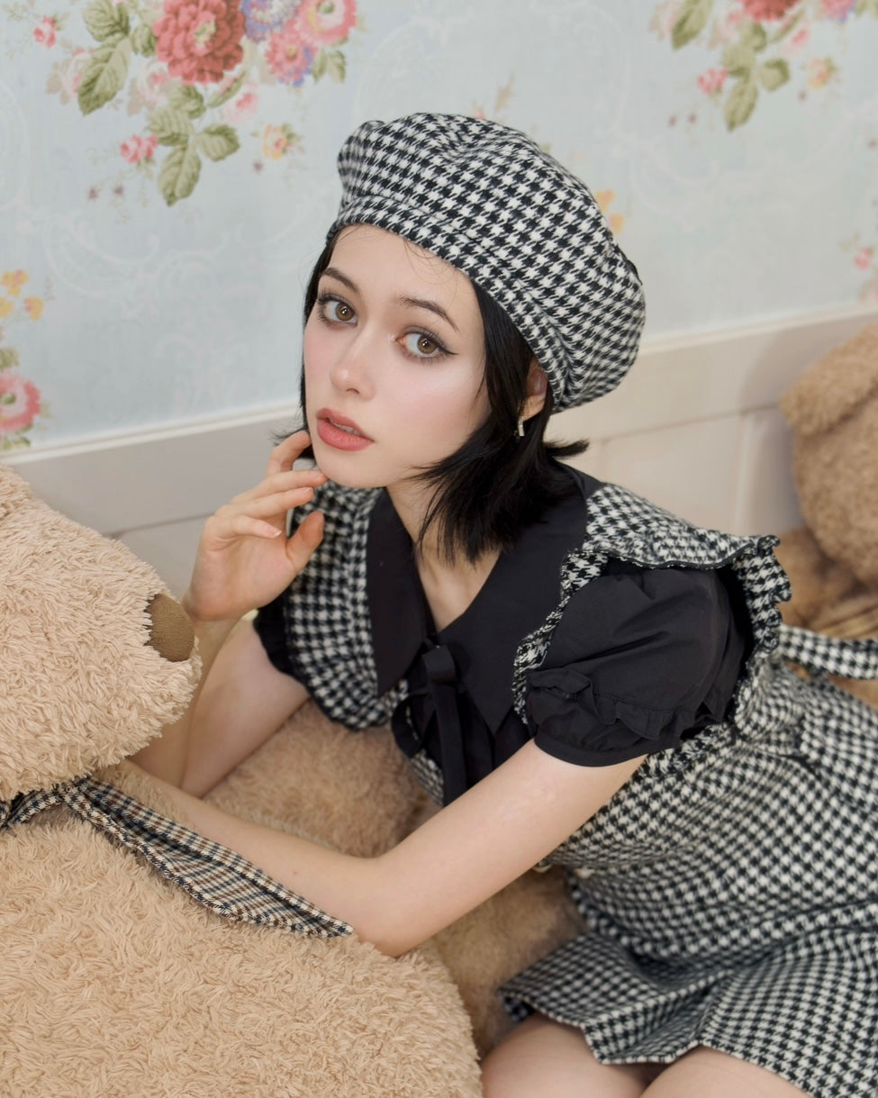 Prep School Idol Beret Black Houndstooth