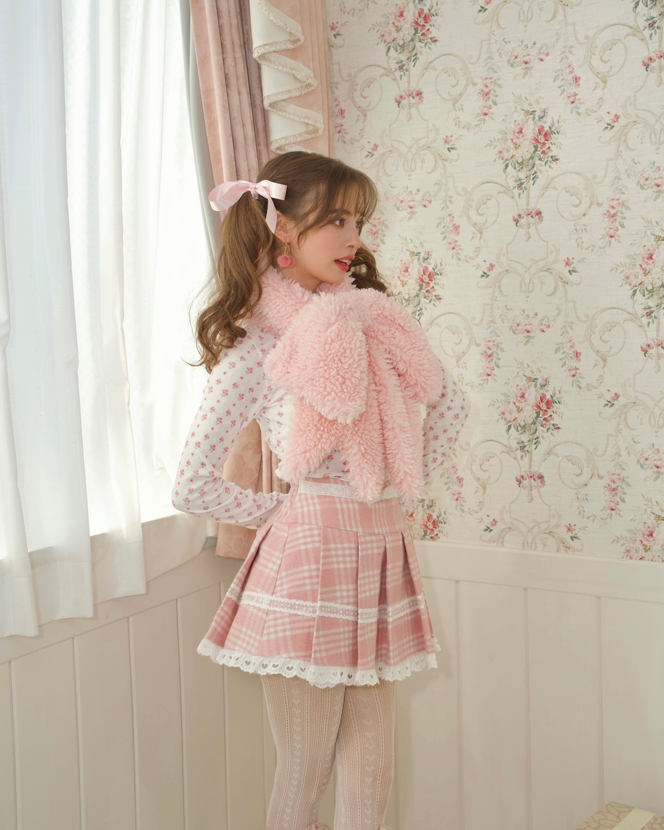 Fluffy Ribbon Scarf PINK