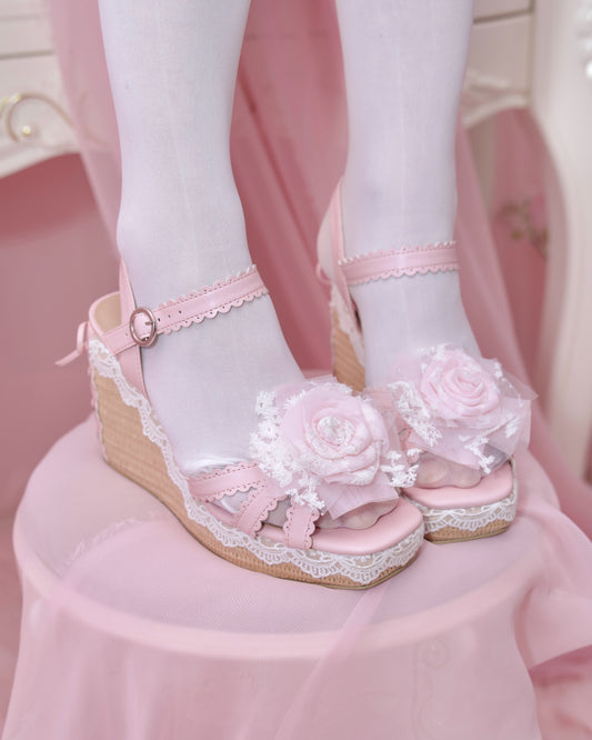Summer Hime Wedge Sandals - Pink // PREORDER