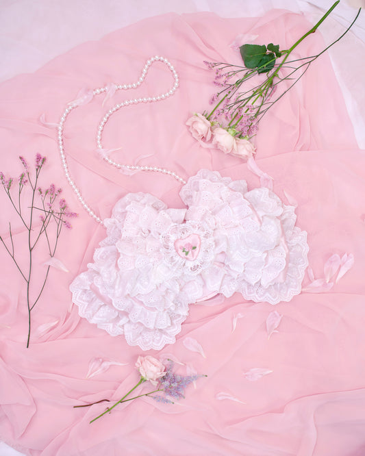 Ribbon Frill Bag - White x Pink // PREORDER