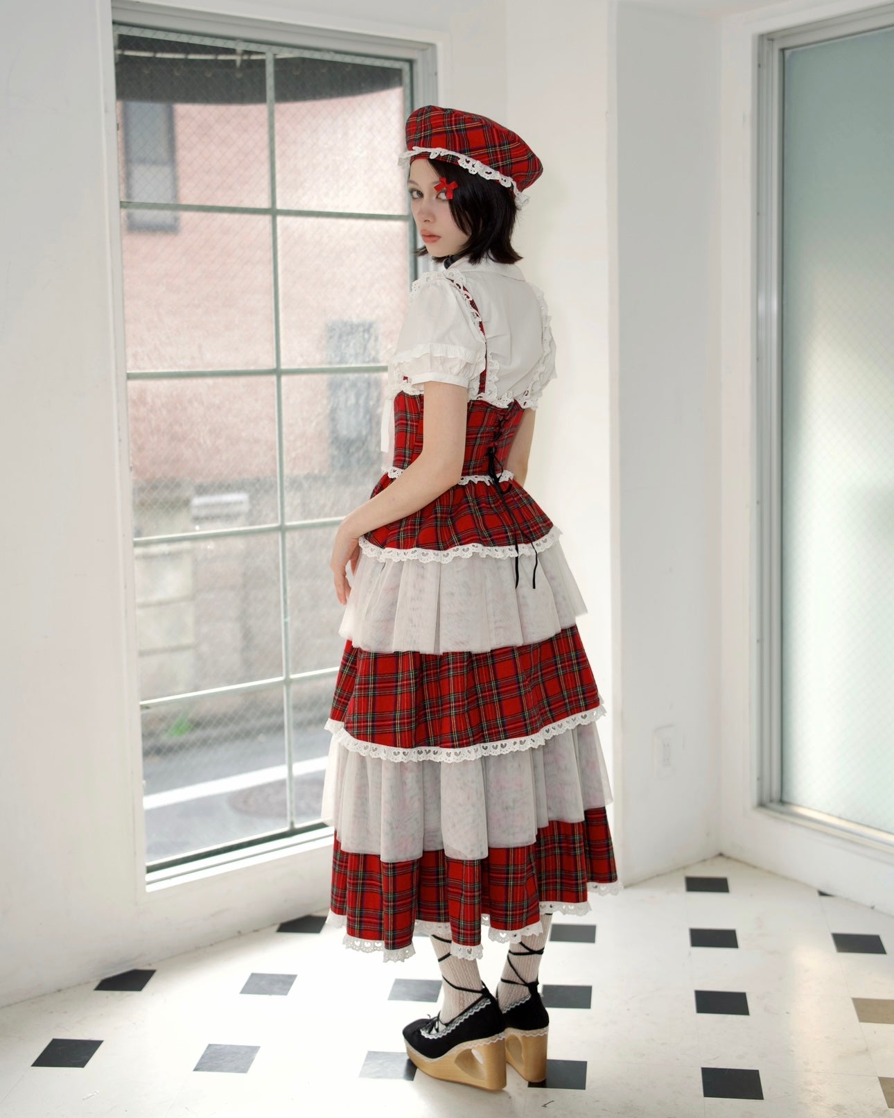Cascade Corset Skirt RED CHECK