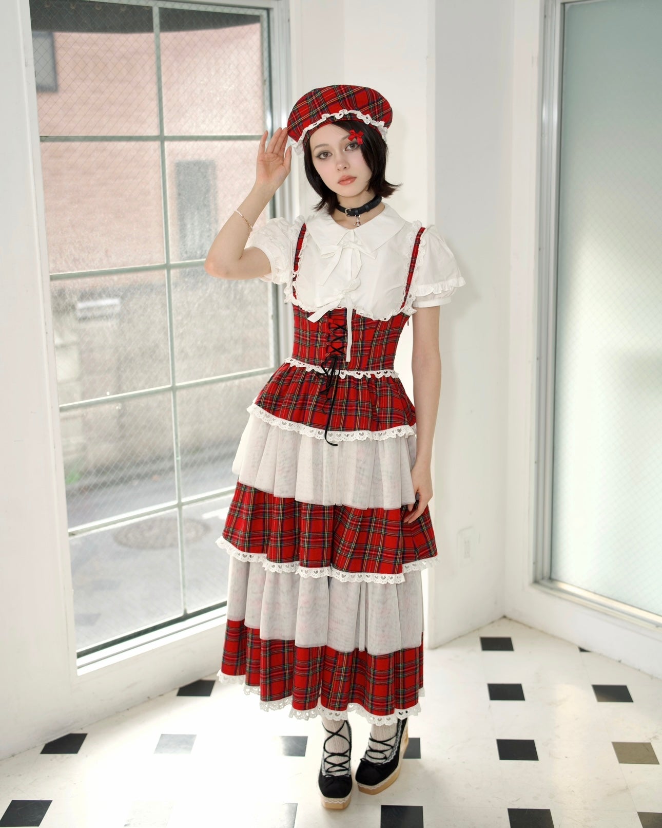 Cascade Corset Skirt RED CHECK