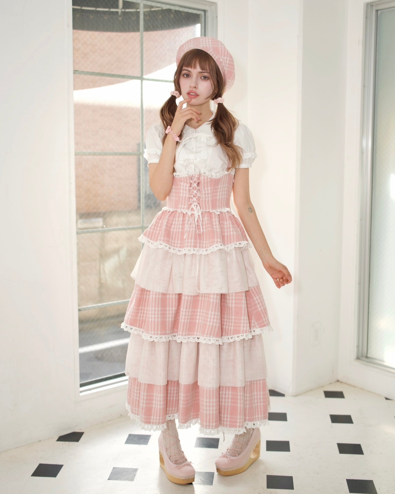 Cascade Corset Skirt PINK CHECK