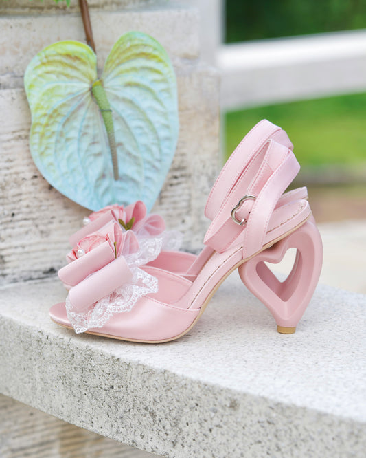 La Vie En Rose Heart Sandal Heels Pink