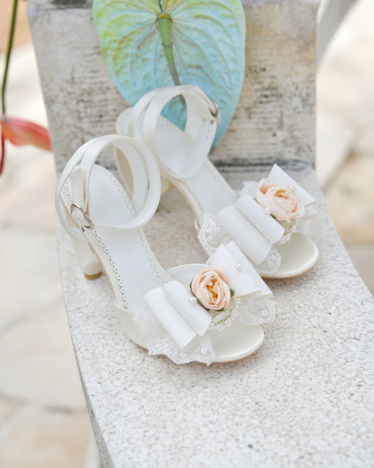 La Vie En Rose Heart Sandal Heels White