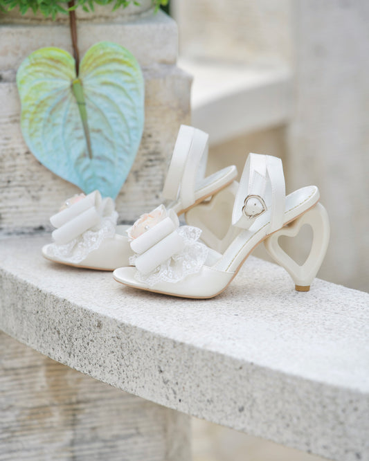 La Vie En Rose Heart Sandal Heels White