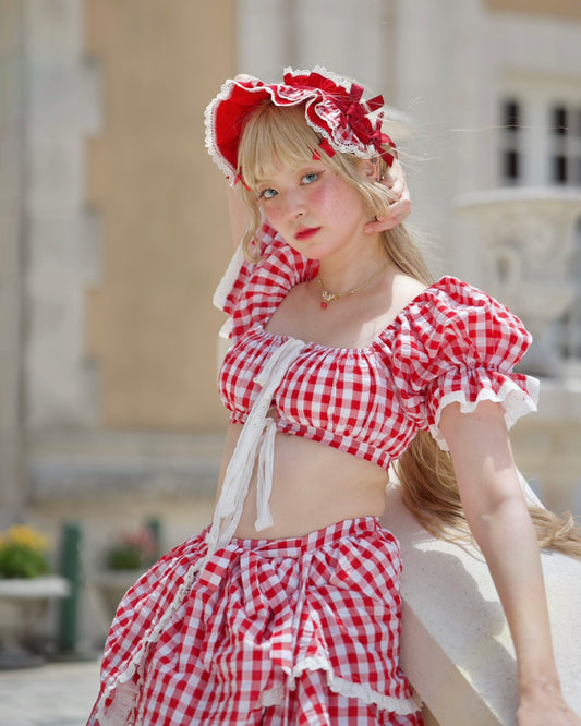 Sweet Serenity Picnic Set Top // Red Gingham