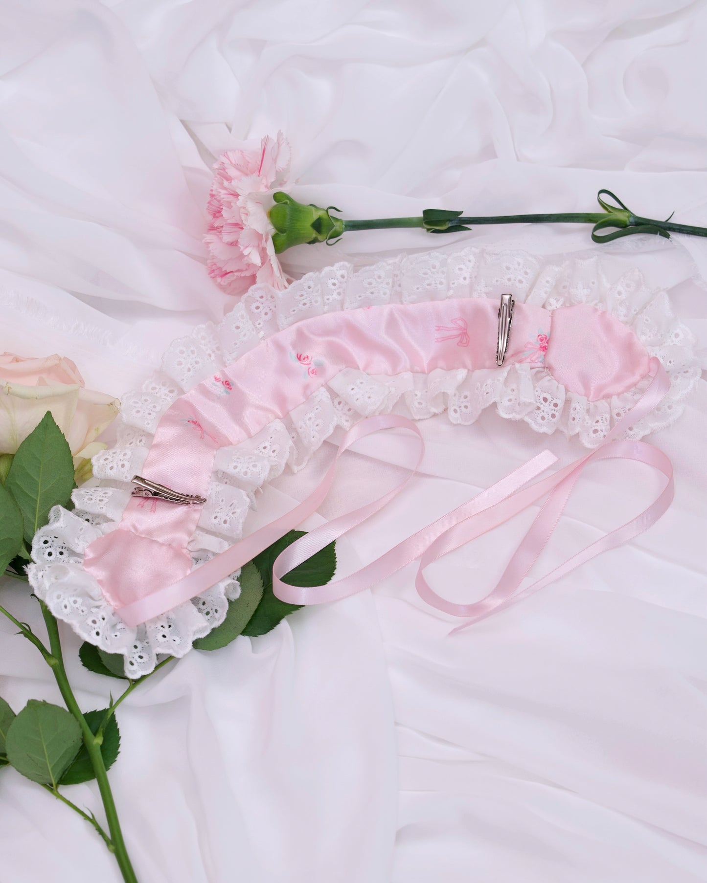 Love Heart Ribbon Headdress - Pink // PREORDER
