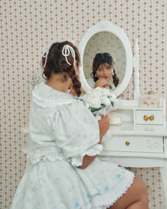 Floral Lustre Jacquard Set Blue TOP