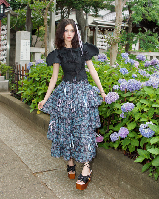 Rainy Girl Hydrangea Skirt Black