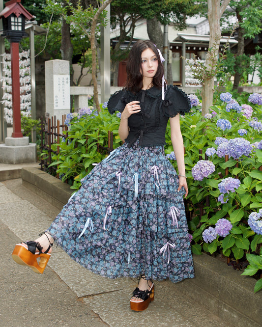 Rainy Girl Hydrangea Skirt Black