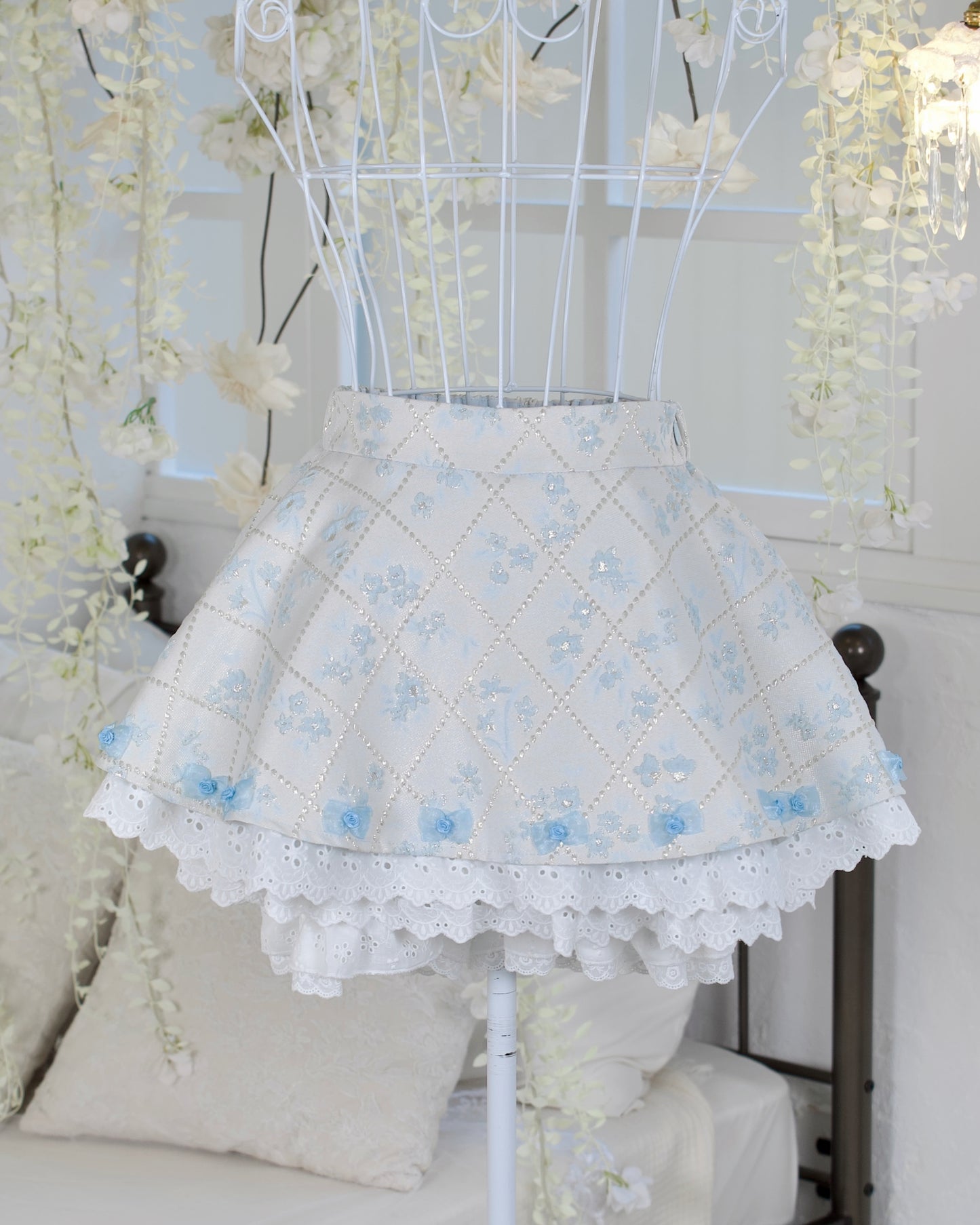 Floral Lustre Jacquard Set Blue SKIRT