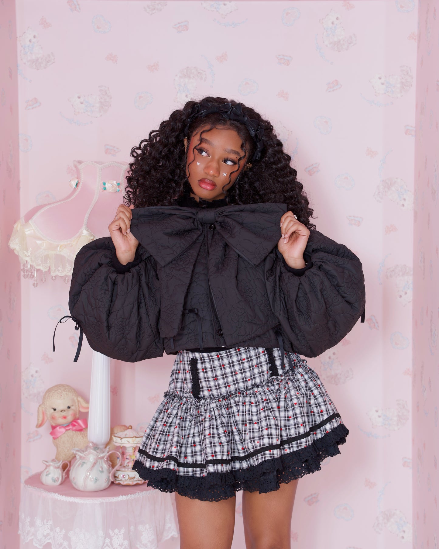 Ribboned Angel’s Puff Jacket - Black // PREORDER