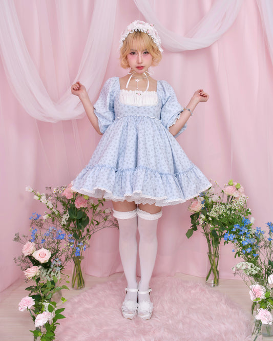 Lost in the Garden Babydoll Dress - Blue // PREORDER