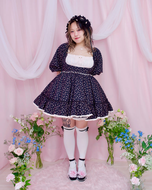 Lost in the Garden Babydoll Dress - Black x Pink // PREORDER