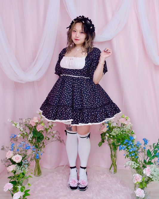 Lost in the Garden Babydoll Dress - Black x Pink // PREORDER
