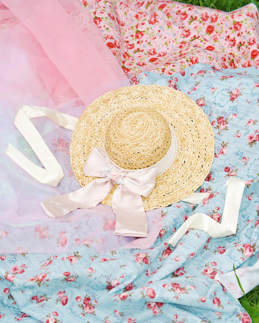 Château Ruffle Straw Hat White Ribbon