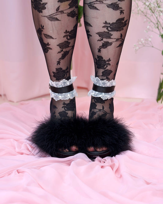 Strawberry Milk Fluffy Platform Heels - Black // PREORDER