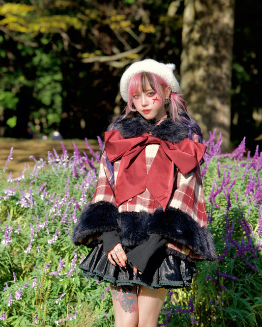 Winter Girl Double Breasted Ribbon Jacket - Red Check // PREORDER
