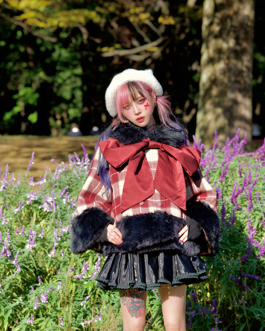 Winter Girl Double Breasted Ribbon Jacket - Red Check // PREORDER