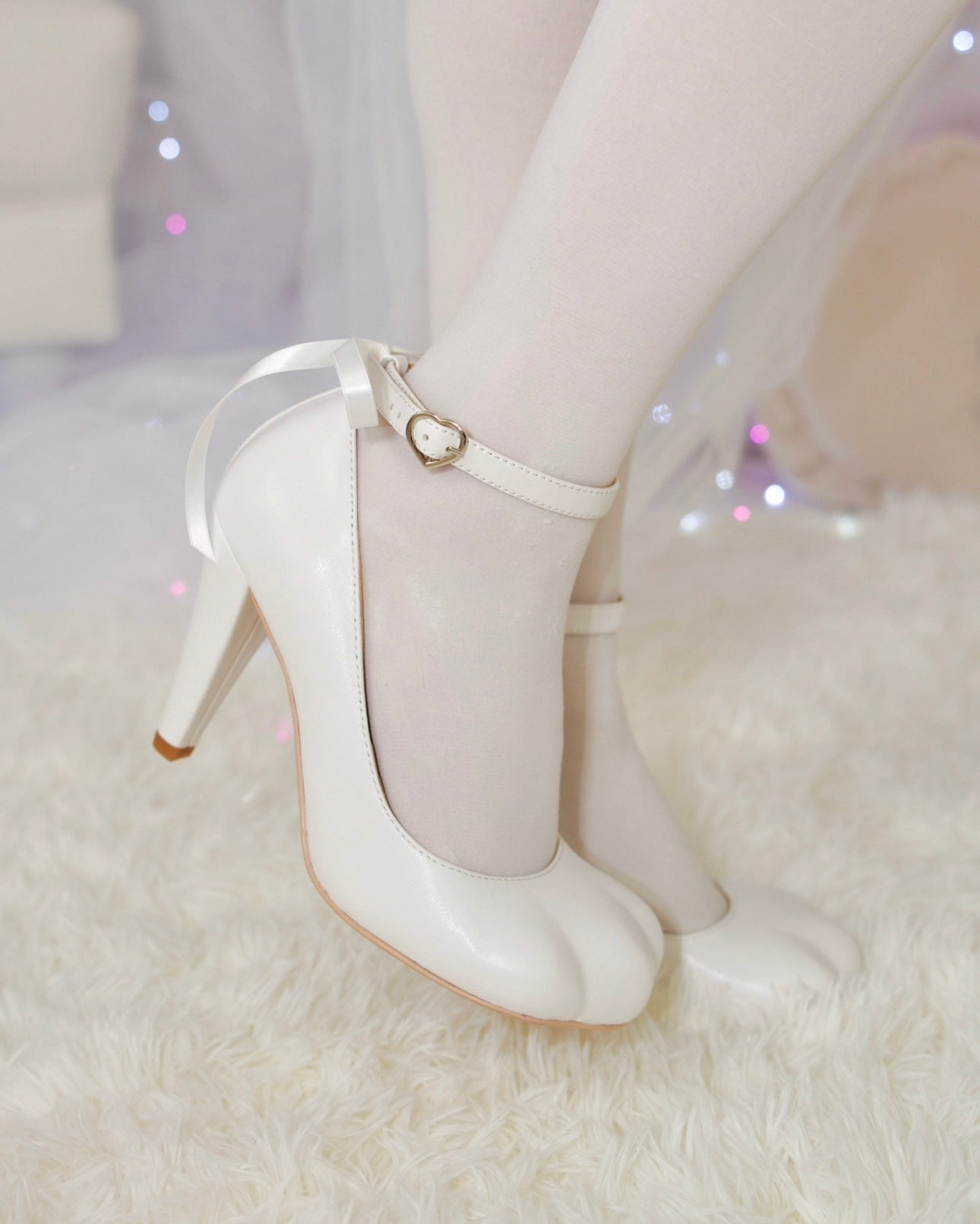 Cat High Heel Shoes Kitty Heels WHITE