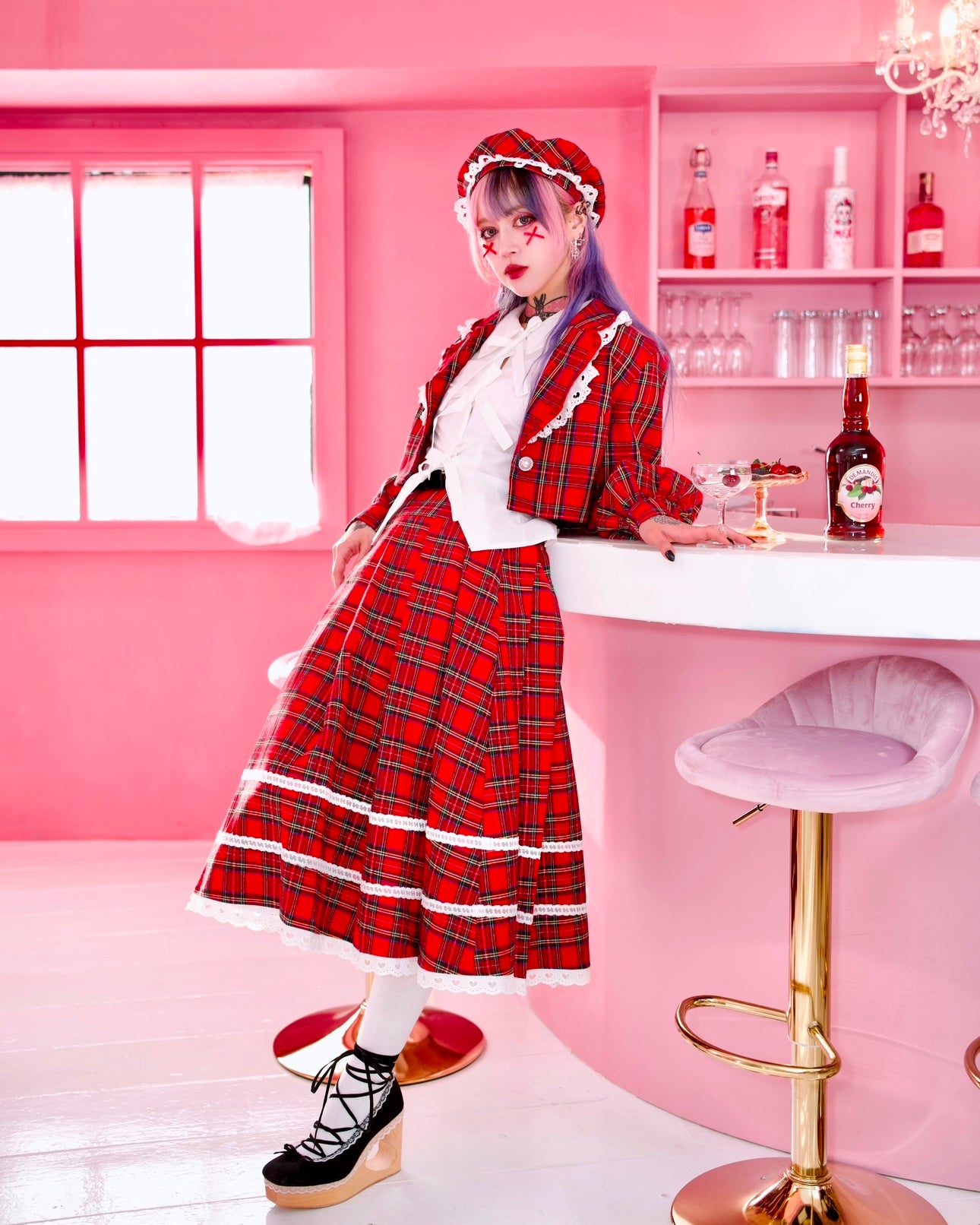 Prep School Idol Long Skirt Red Check