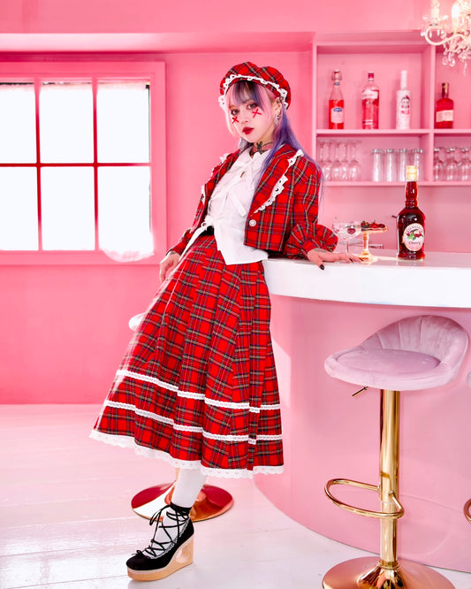 Prep School Idol Long Skirt Red Check