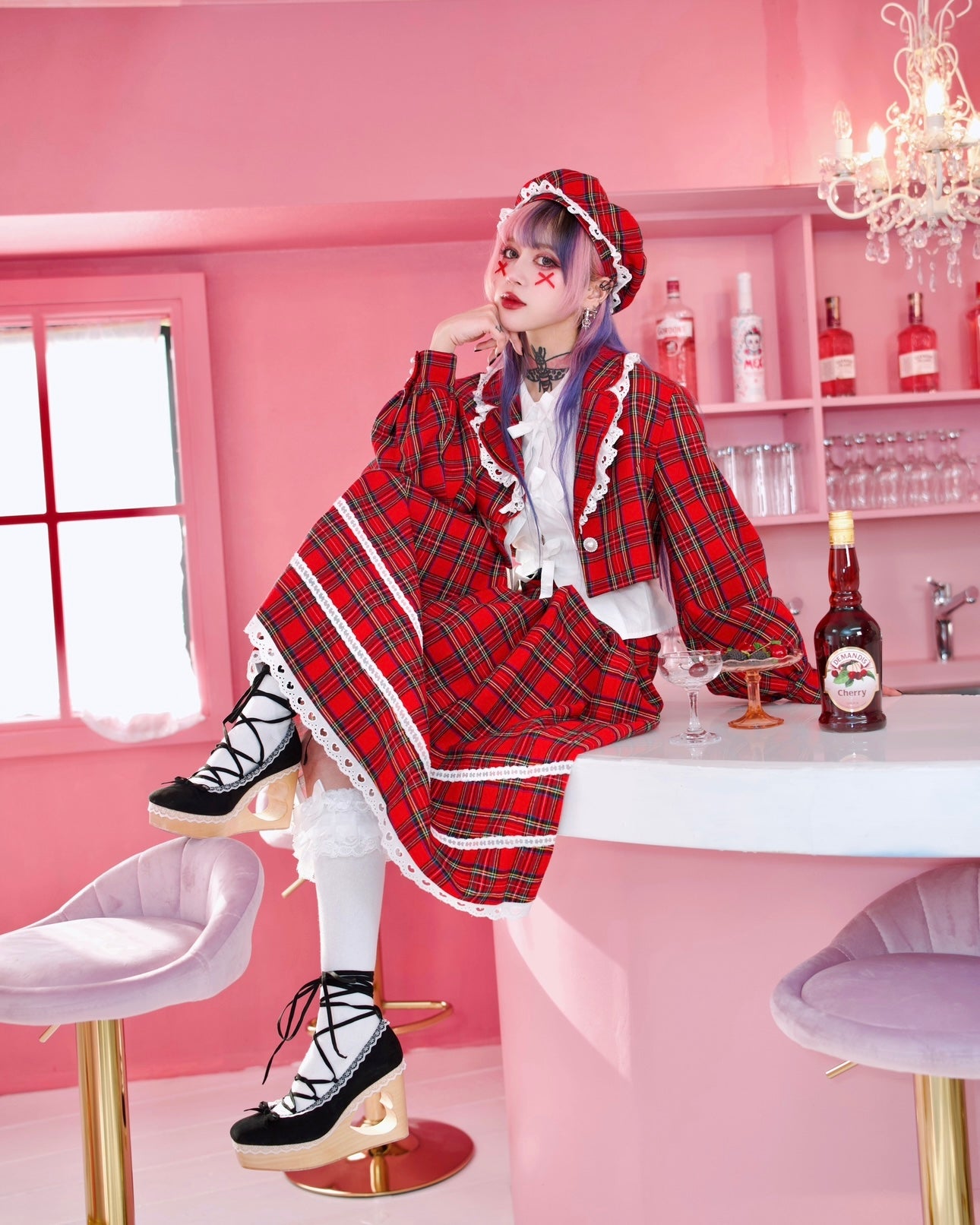 Prep School Idol Long Skirt Red Check