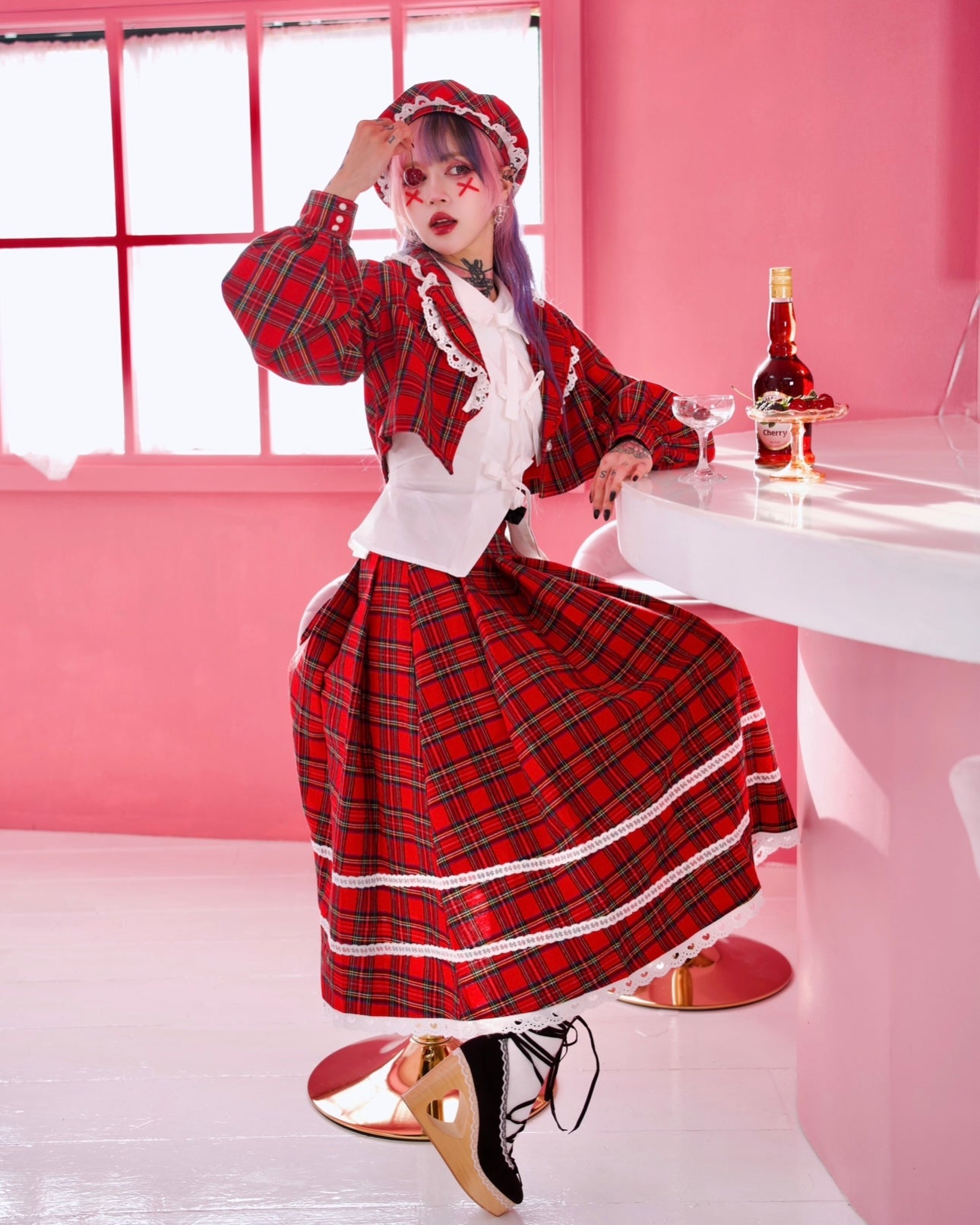 Prep School Idol Long Skirt Red Check