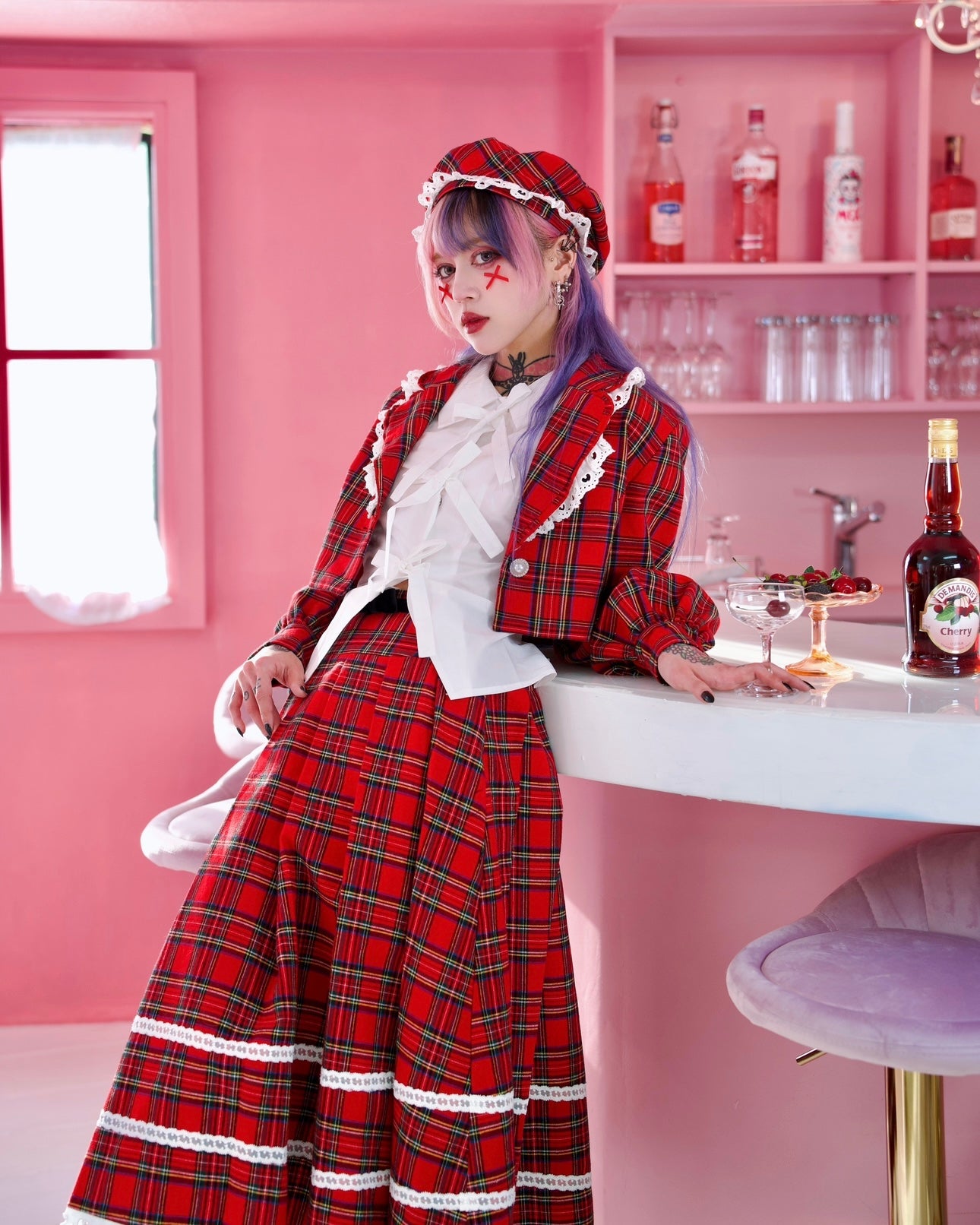 Prep School Idol Long Skirt Red Check
