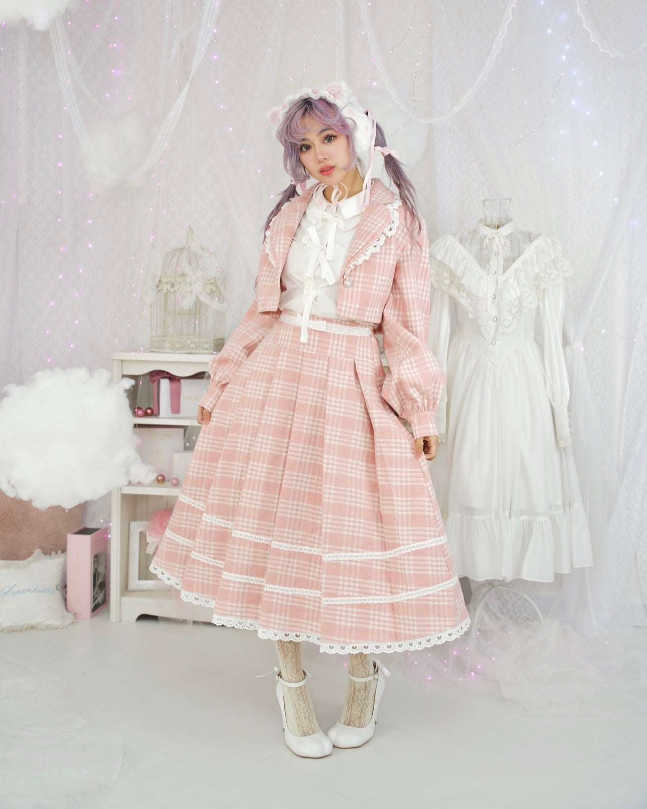 Prep School Idol Long Skirt Pink Check