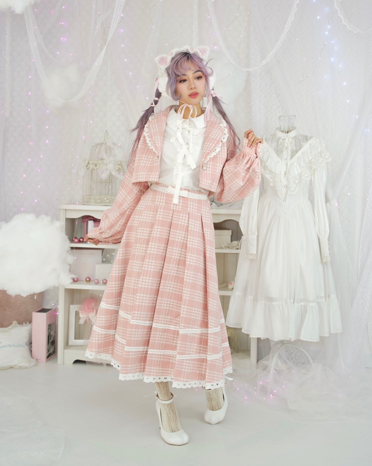 Prep School Idol Long Skirt Pink Check