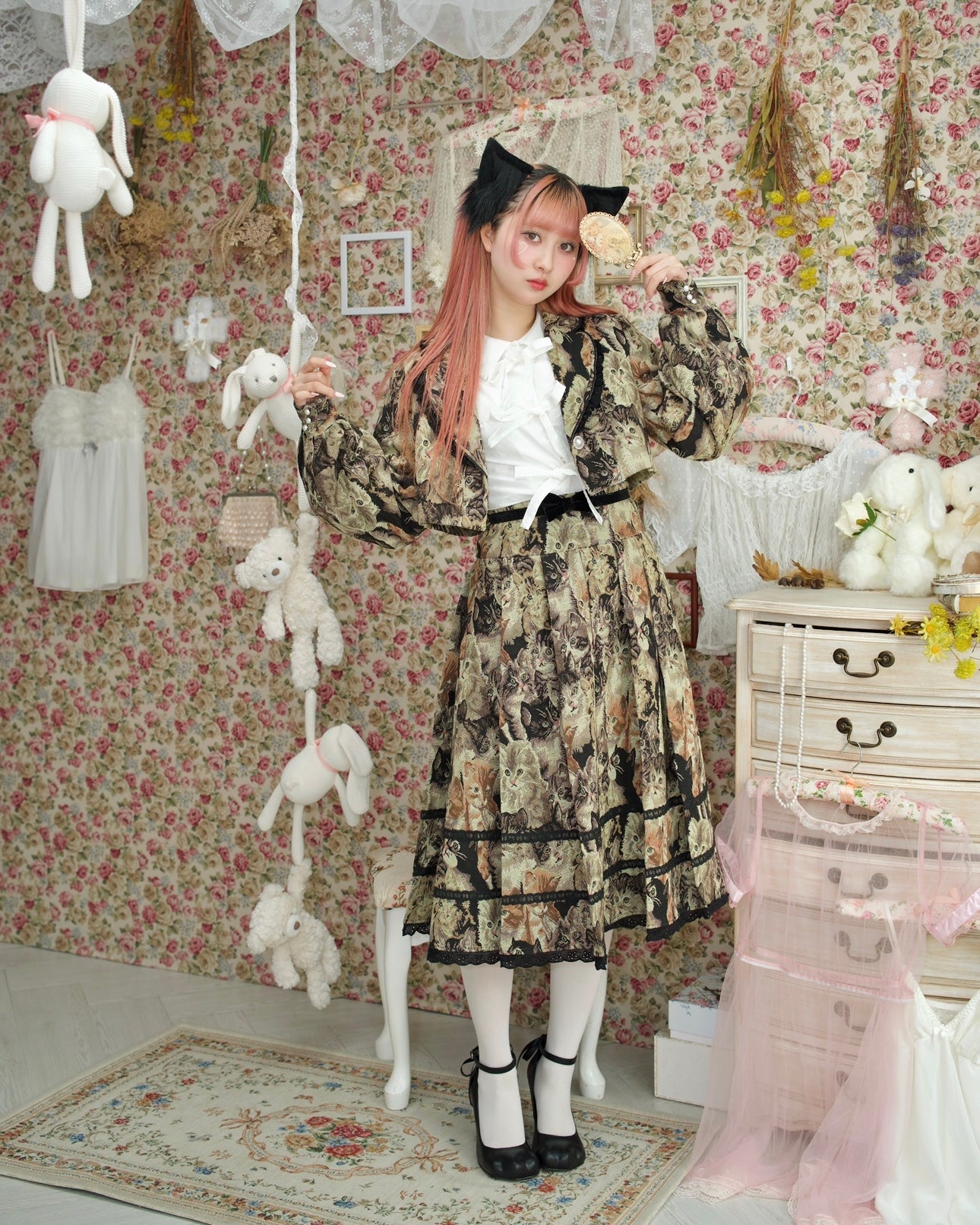 Prep School Idol Long Skirt Kitty Print