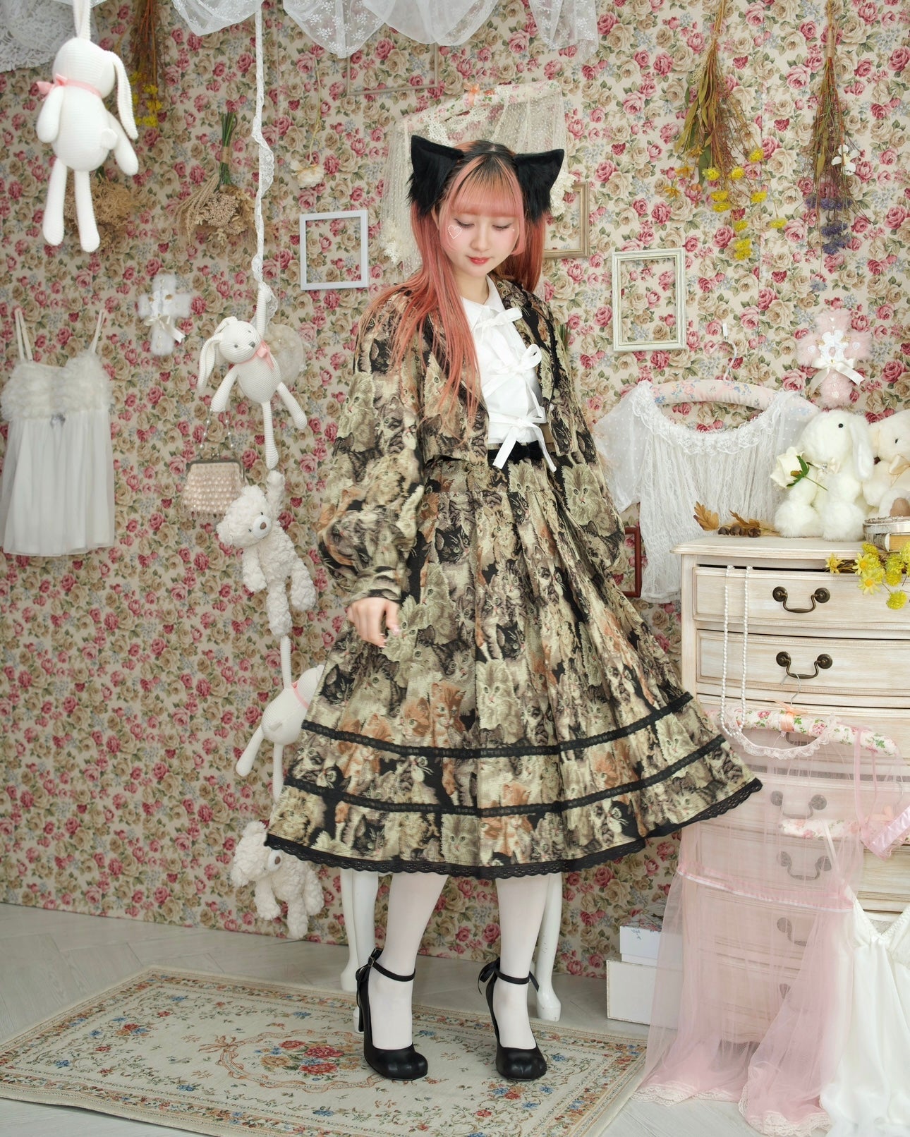Prep School Idol Long Skirt Kitty Print