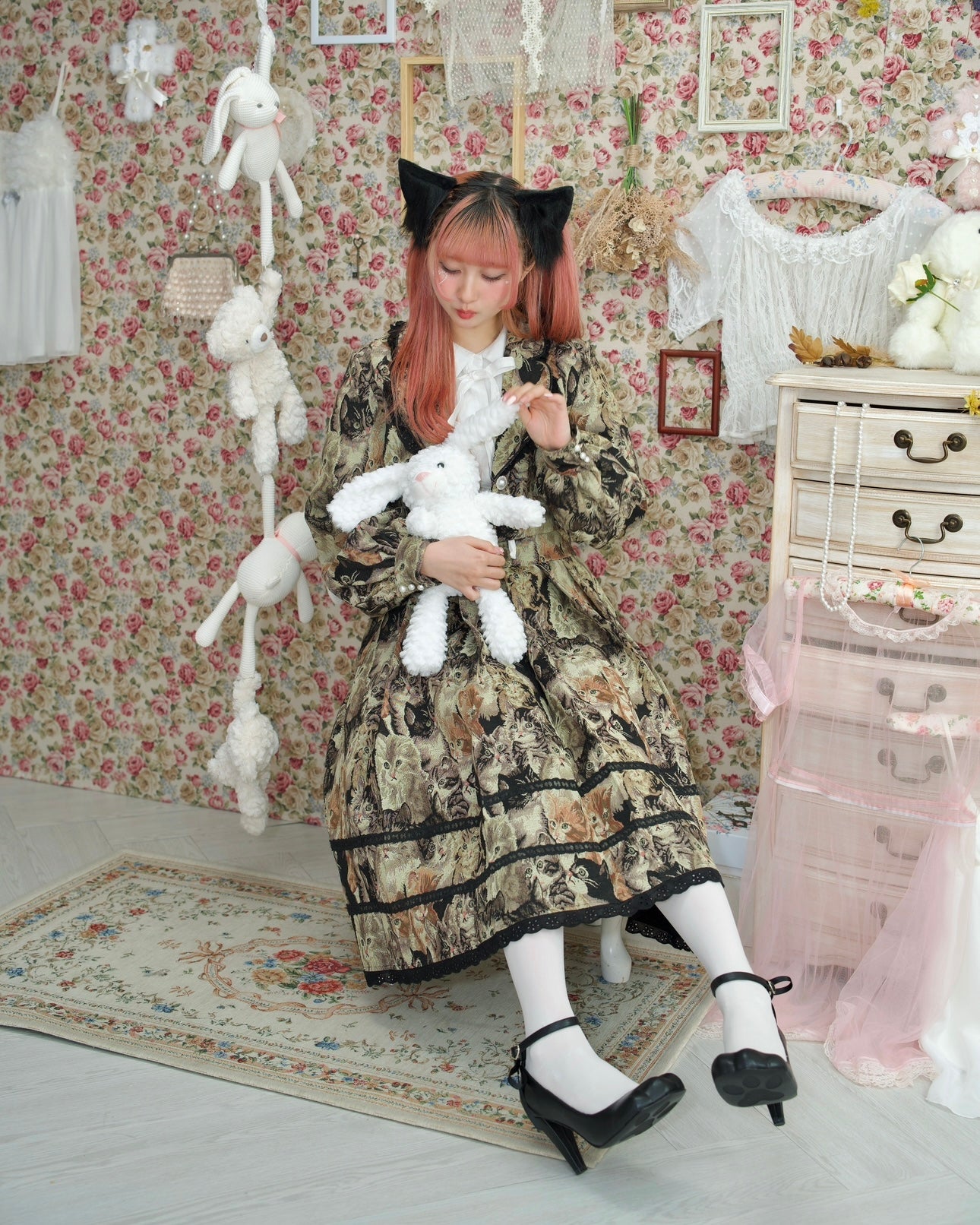 Prep School Idol Long Skirt Kitty Print