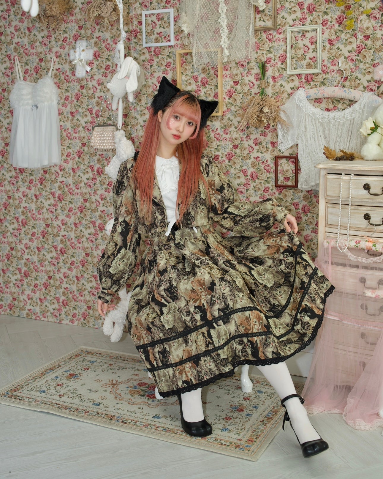 Prep School Idol Long Skirt Kitty Print