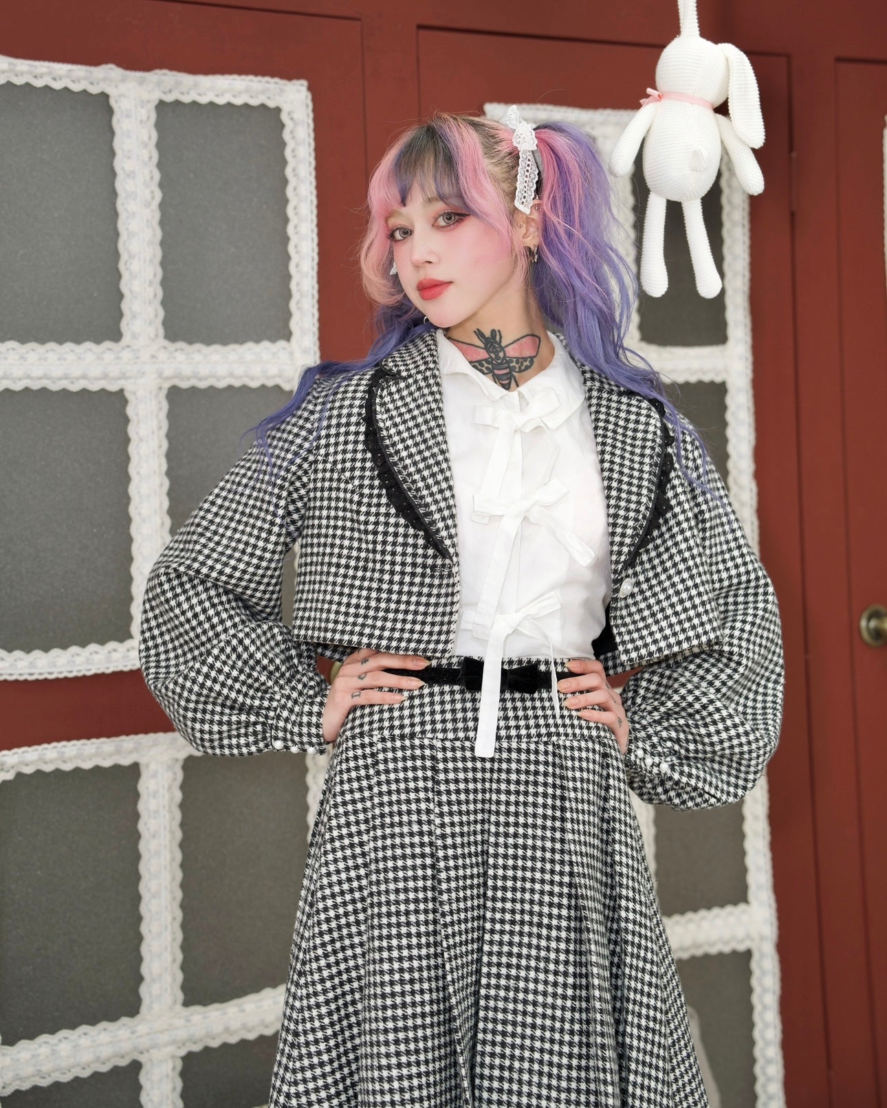 Prep School Idol Long Skirt Black Houndstooth