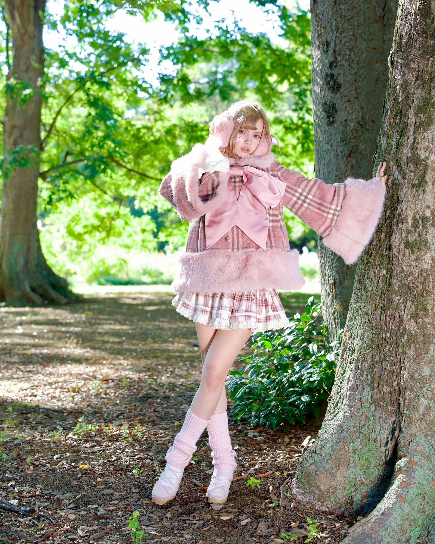 Winter Girl Double Breasted Ribbon Jacket - Pink Check // PREORDER