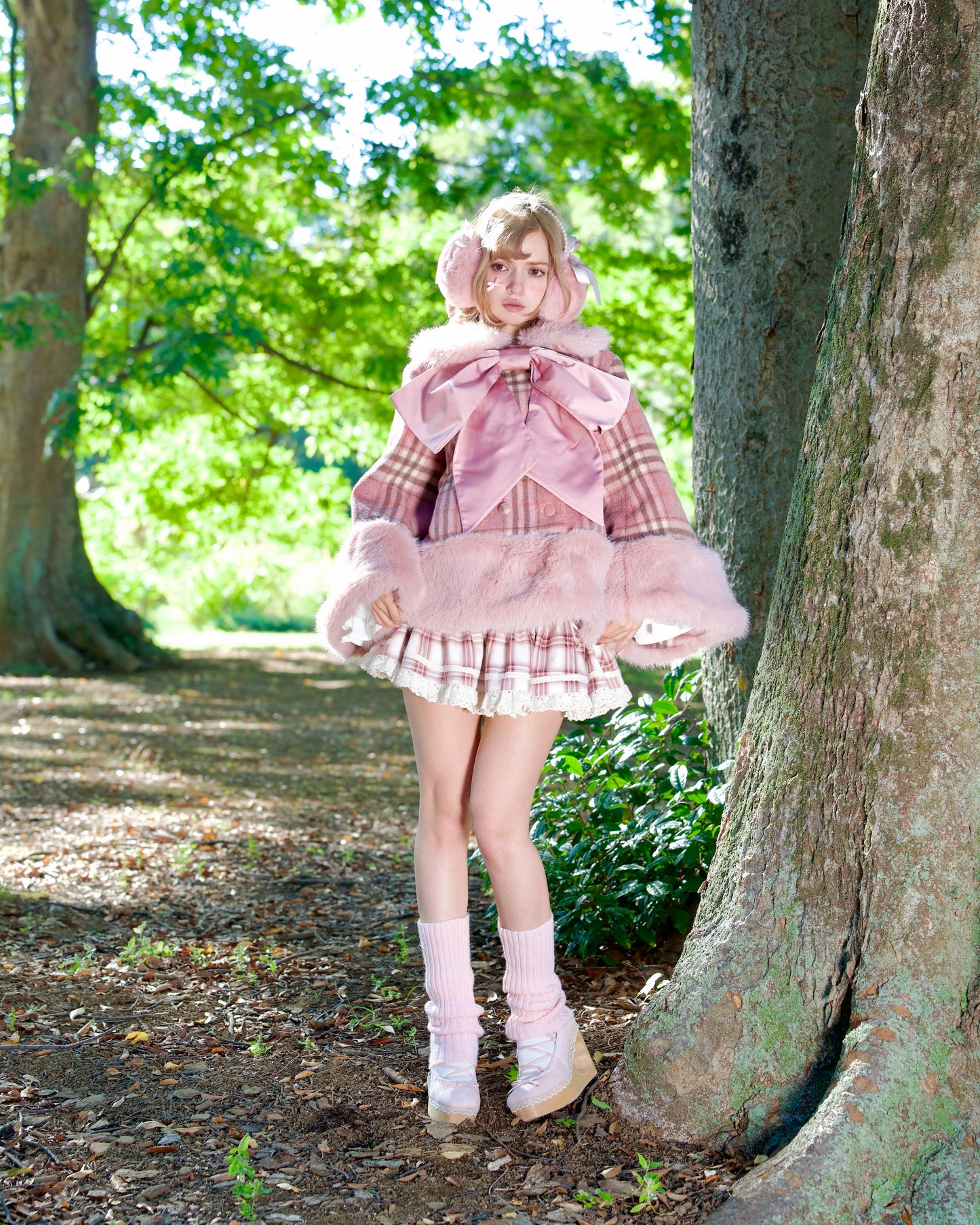 Winter Girl Double Breasted Ribbon Jacket - Pink Check // PREORDER
